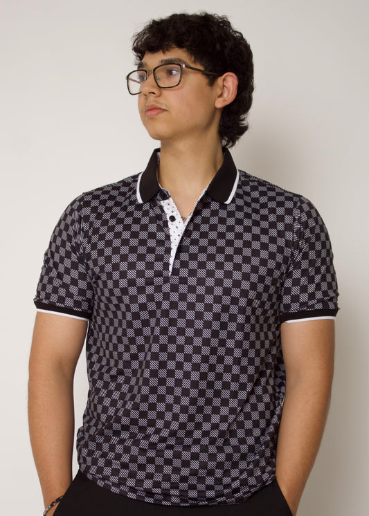 Louis Vuitton Lv Check Pattern On Sleeves And Collar Black Polo